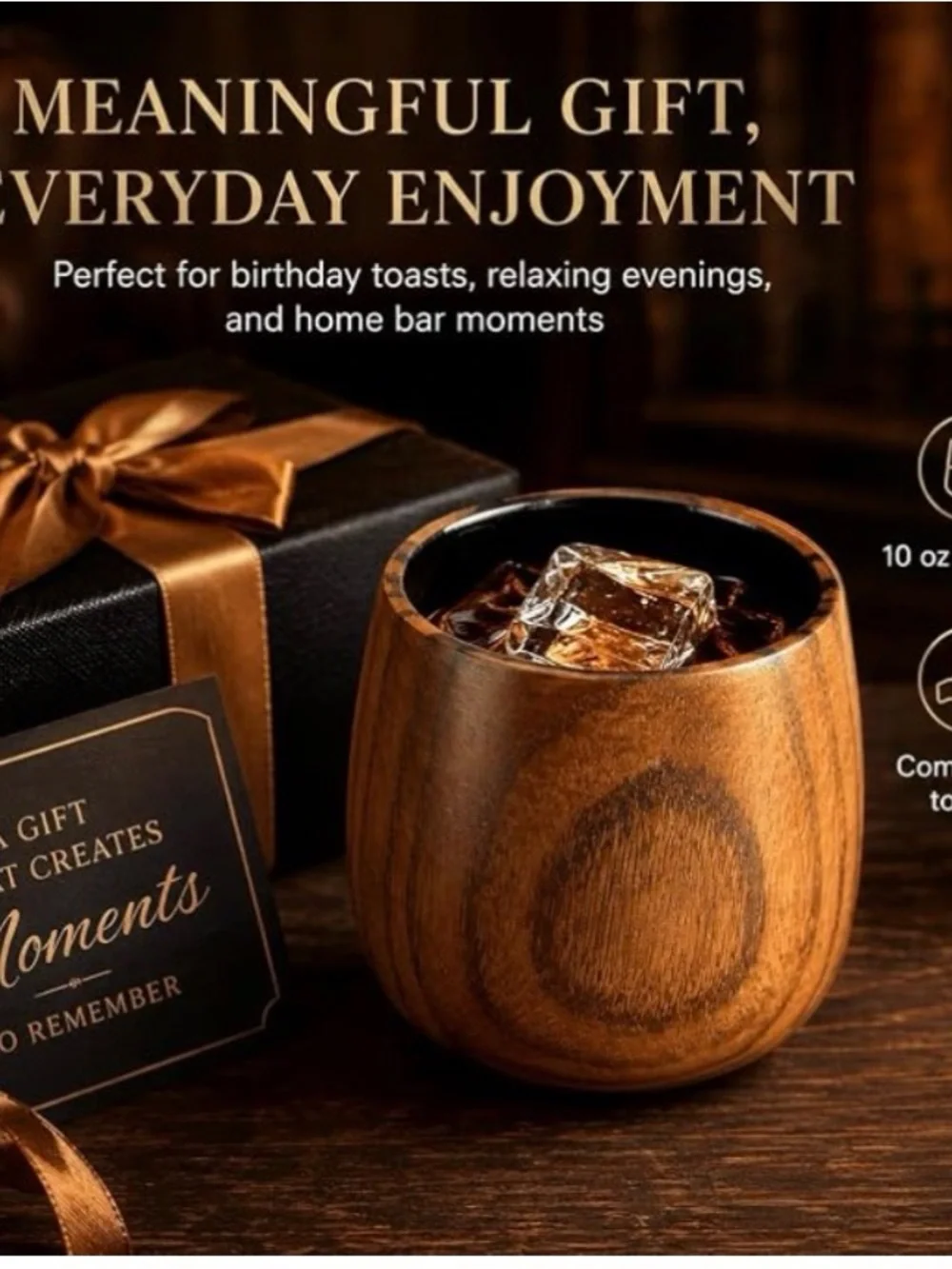 Wooden Whiskey Cups - Brown Jujube wood 10oz - 2 pack